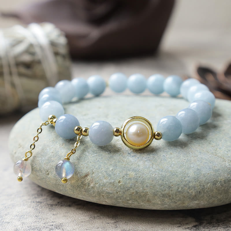 Aquamarine Pearl Healing Moonstone Beads Charm Bracelet