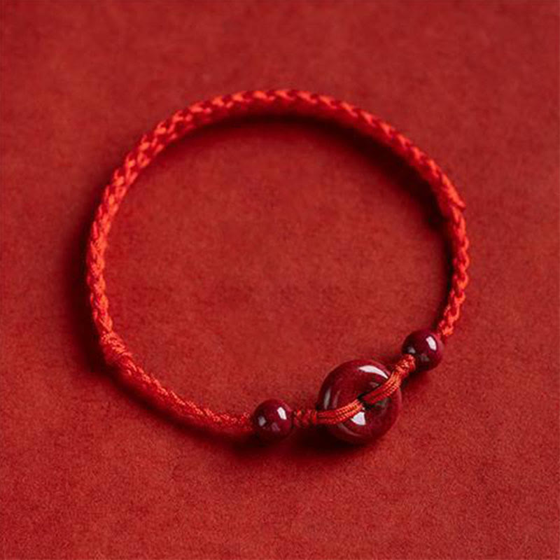 Handmade Cinnabar Peace Buckle Safe and Healthy Charm Blessing String Bracelet Anklet