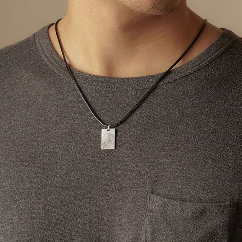 Personalized Fingerprint Jewelry Necklace Engraved Your Own Text of Leather Cord for Men