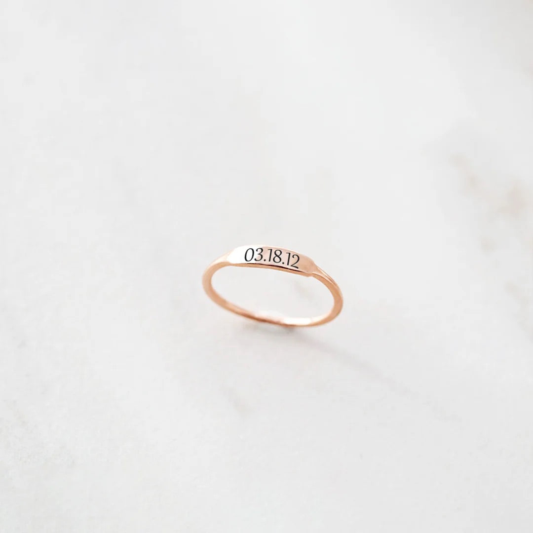 Bar Ring With Engraved Date