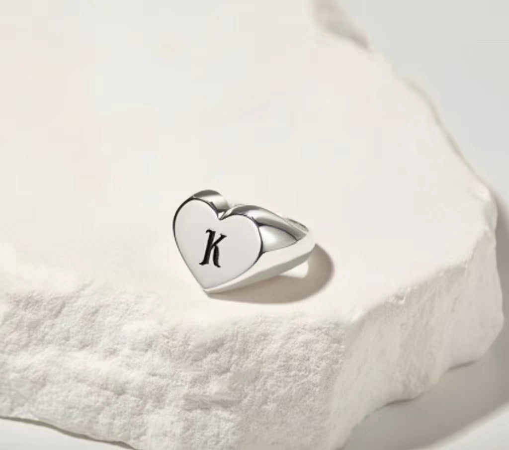 Custom Initial Heart Signet Ring