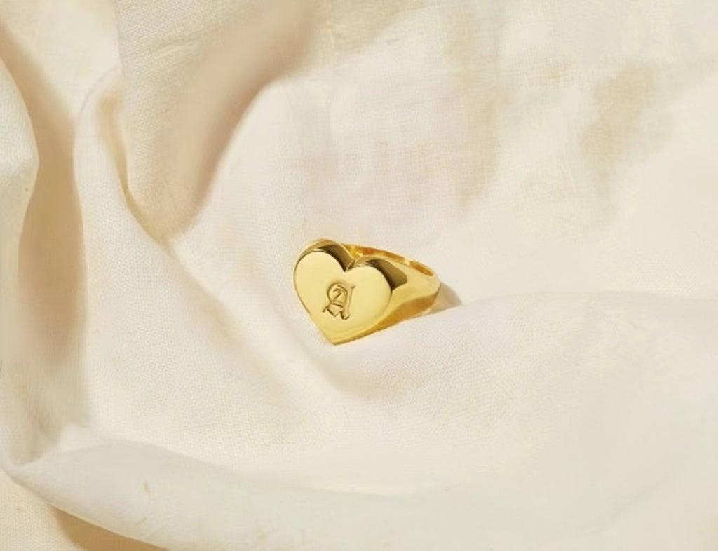 Custom Initial Heart Signet Ring