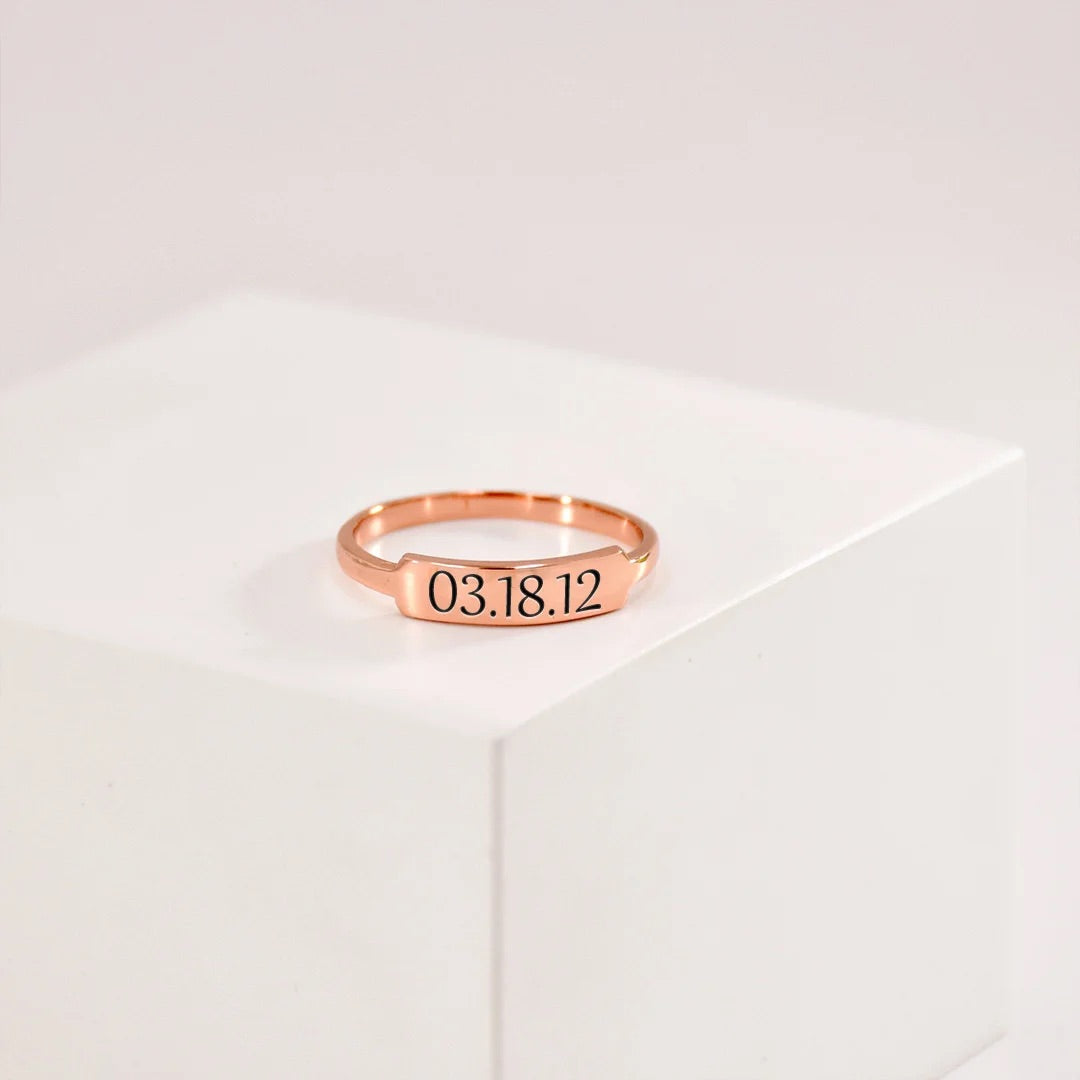 Bar Ring With Engraved Date