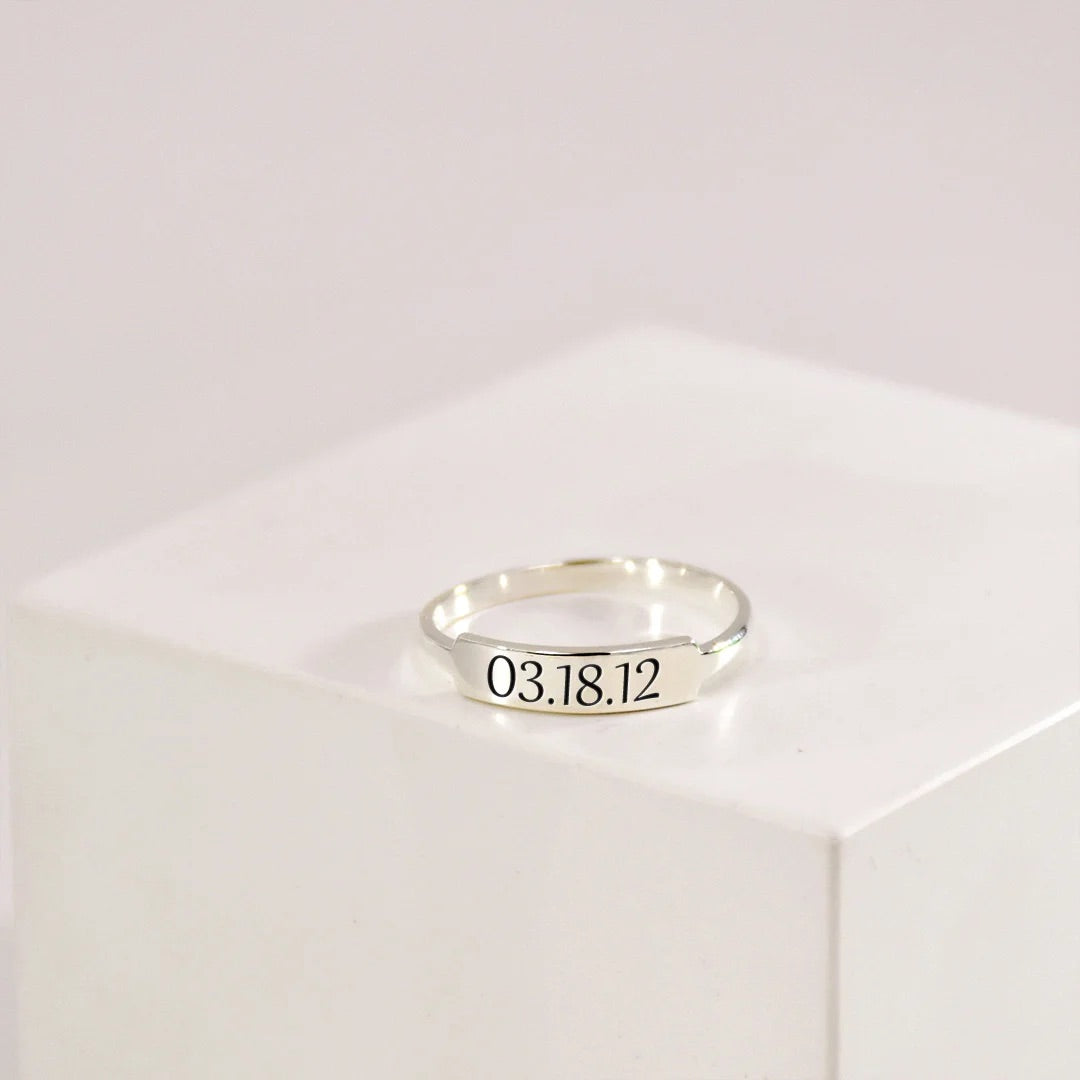 Bar Ring With Engraved Date