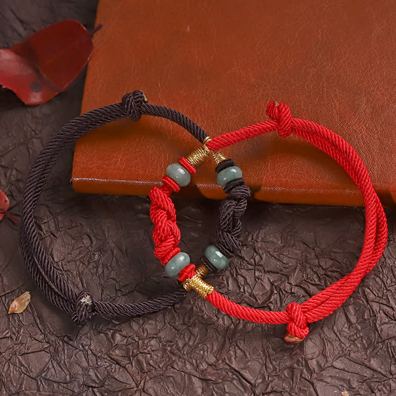 Red String Jade Luck Fortune Knot Braided Couple Bracelet