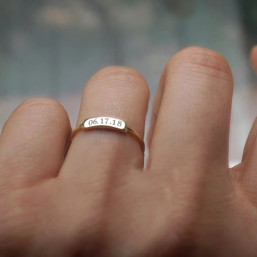 Bar Ring With Engraved Date