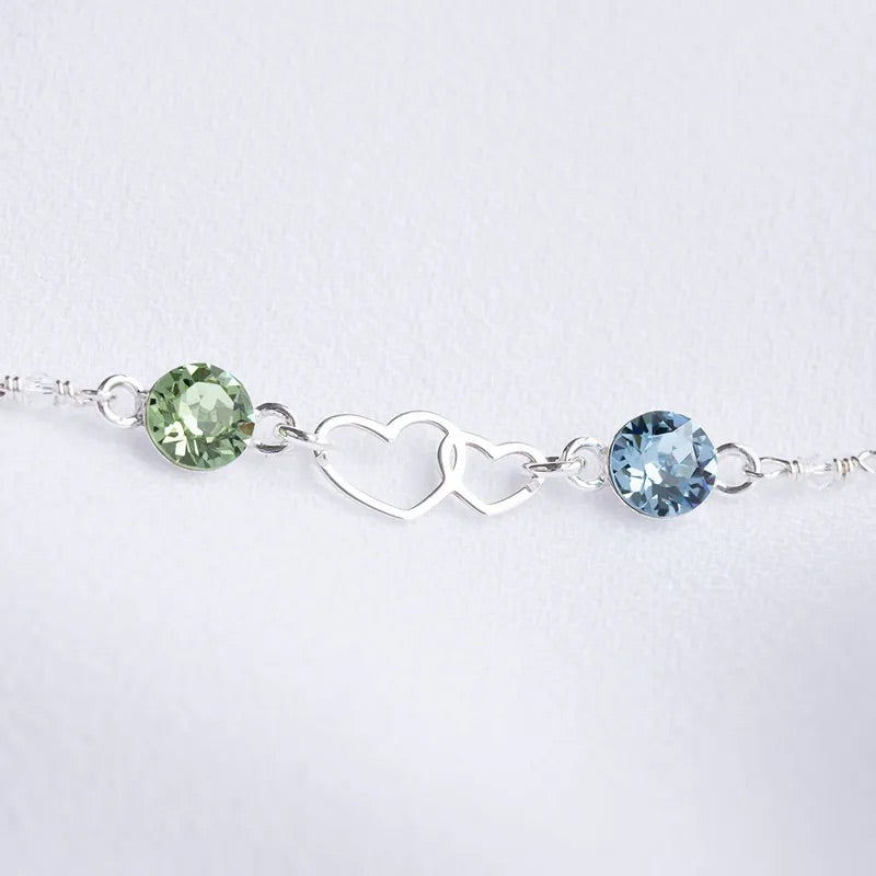 FOR LOVE - I LOVE YOU TO INFINITY AND BEYOND DOUBLE HEART CUSTOM BIRTHSTONE BRACELET