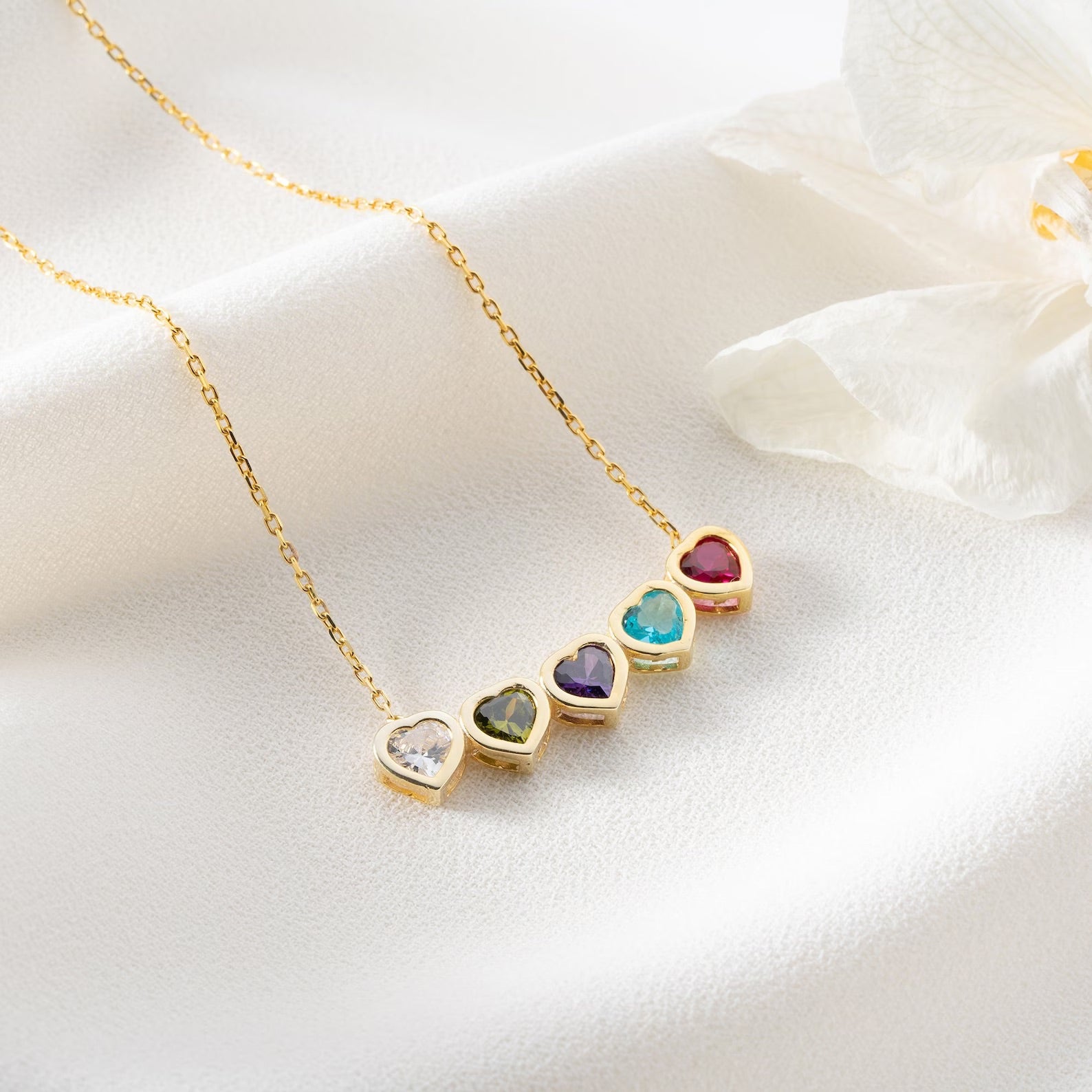 Dainty Birthstone Heart Necklace with Birthstone Necklace