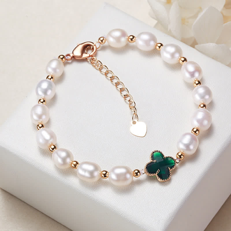 Pearl Four Leaf Clover Wealth Chain Bracelet