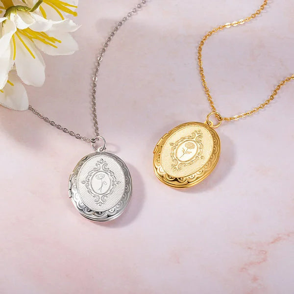 Personalized Birth Flower Locket Necklace with Photo Mother's Day Birthday Gift for Women