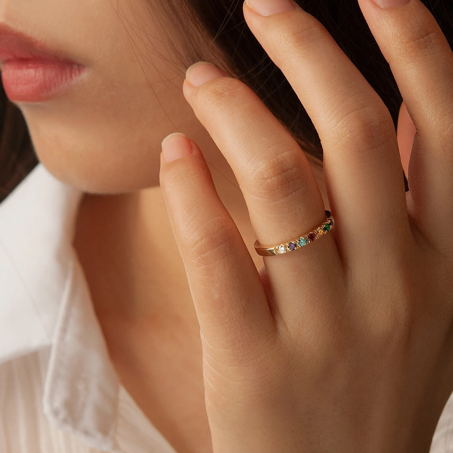 Birthstone Ring Gold - Dainty Birthstone Ring - Family Birthstone