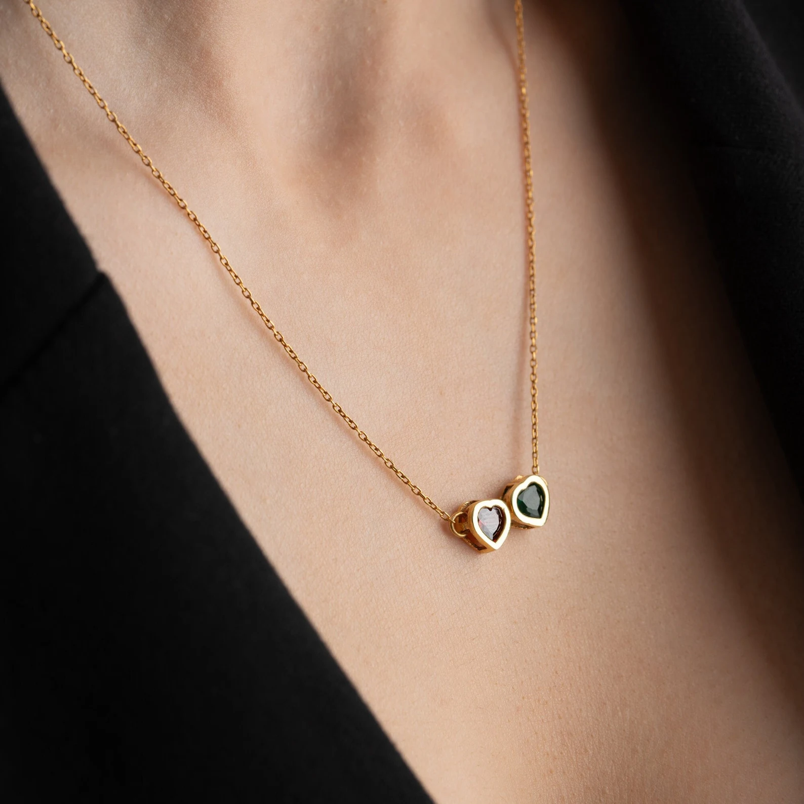 Dainty Birthstone Heart Necklace with Birthstone Necklace