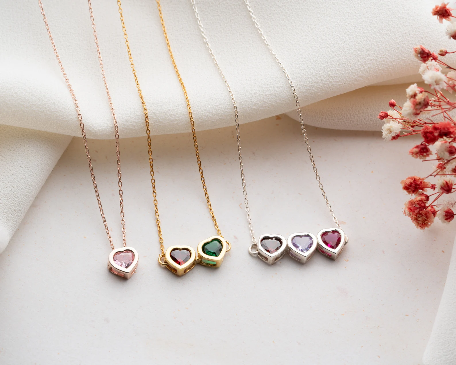 Dainty Birthstone Heart Necklace with Birthstone Necklace