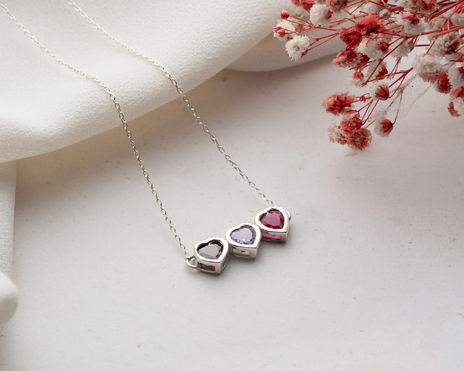 Dainty Birthstone Heart Necklace with Birthstone Necklace