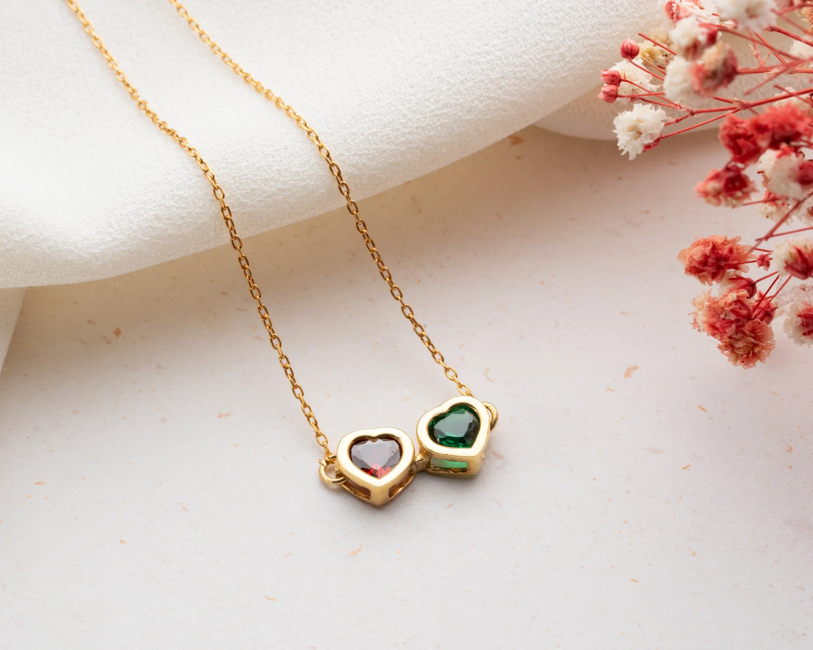 Dainty Birthstone Heart Necklace with Birthstone Necklace