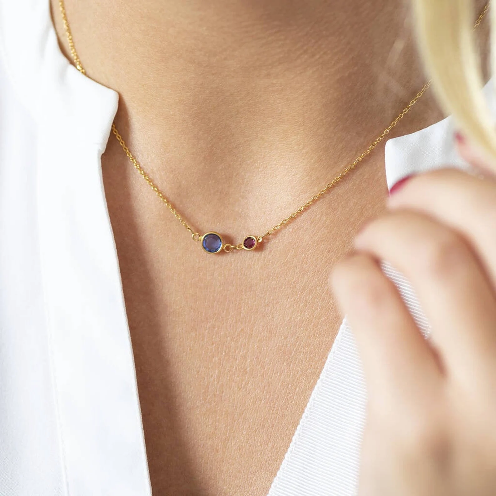 Mother and child birthstone link necklace