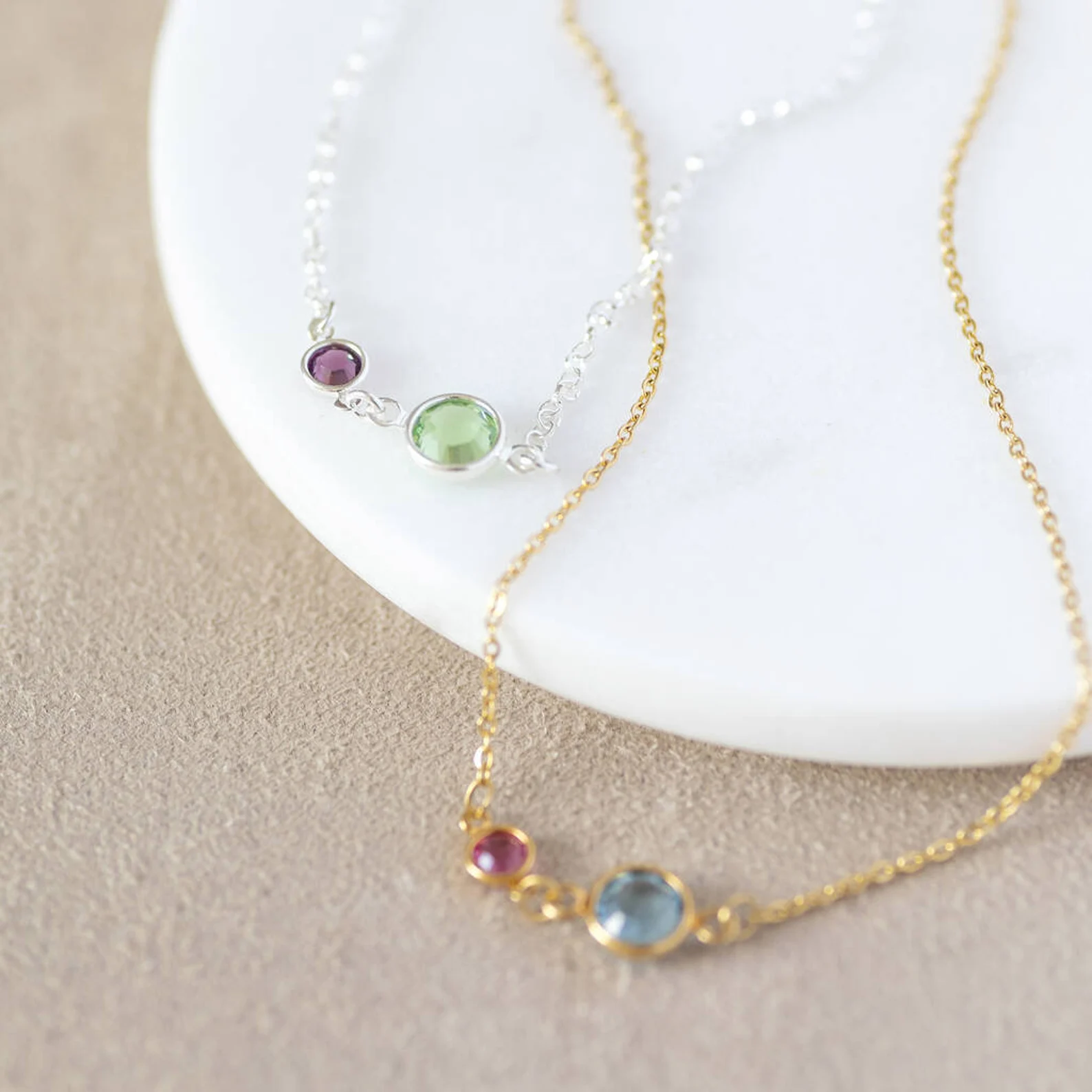 Mother and child birthstone link necklace