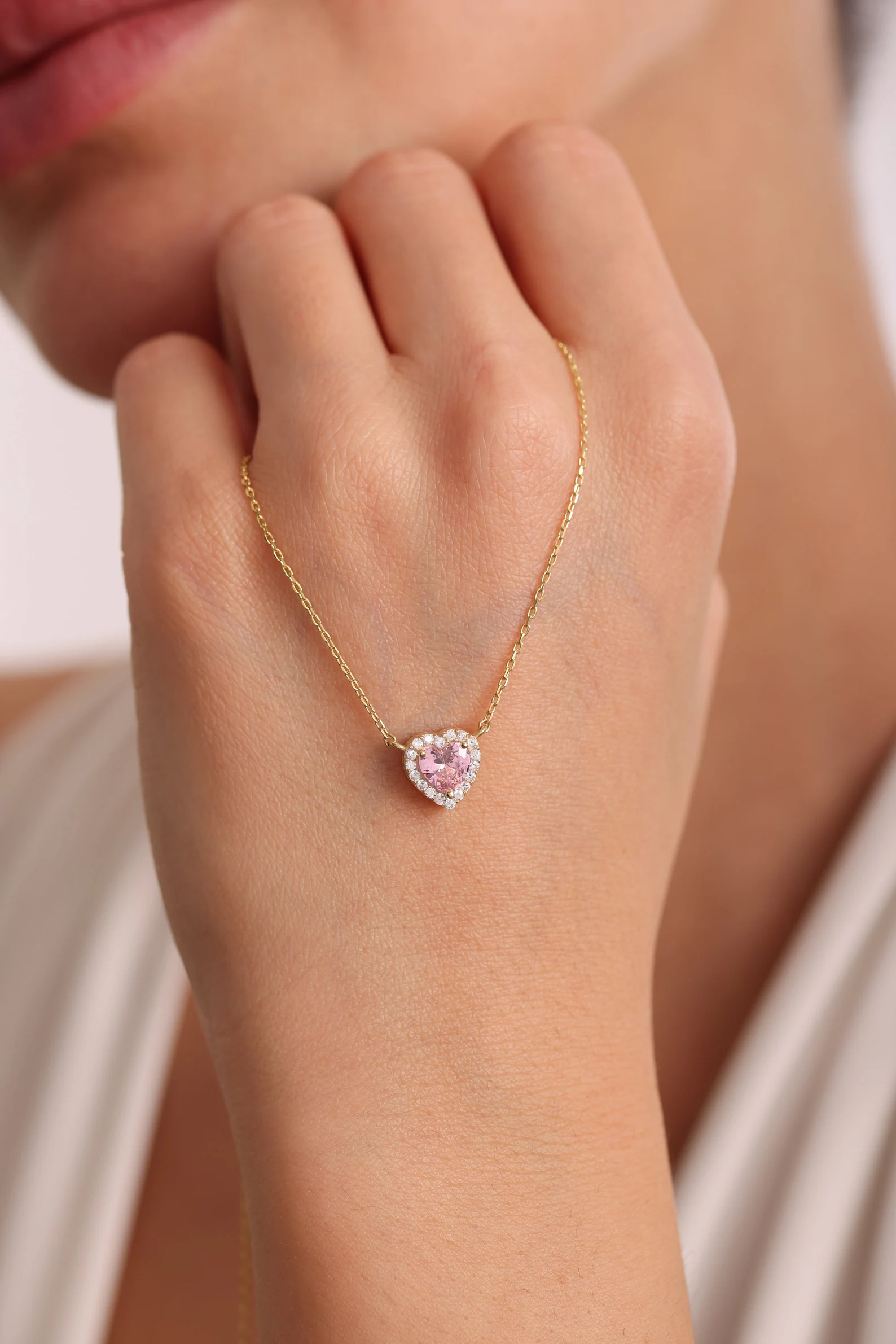 Birthstone Heart Necklace, Diamond Heart Necklace