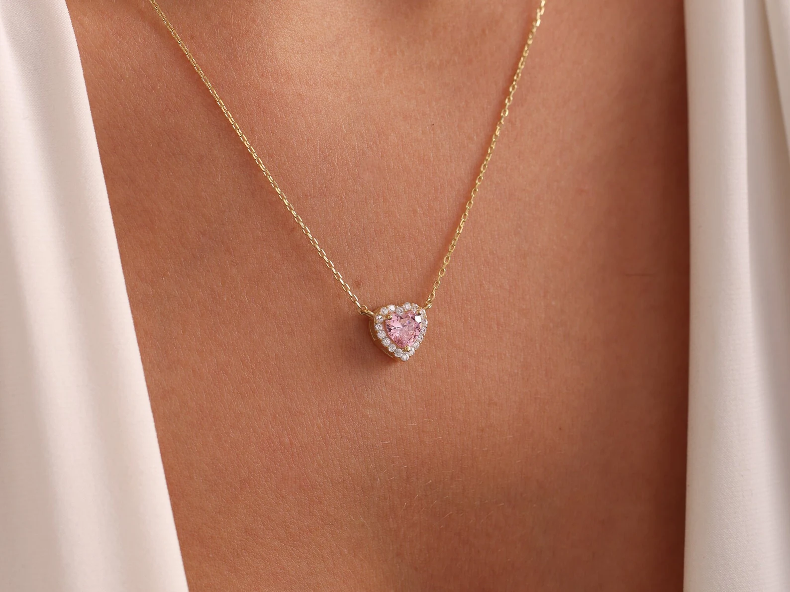 Birthstone Heart Necklace, Diamond Heart Necklace