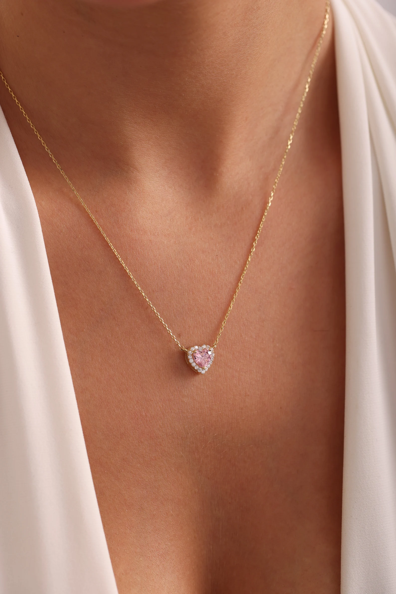 Birthstone Heart Necklace, Diamond Heart Necklace