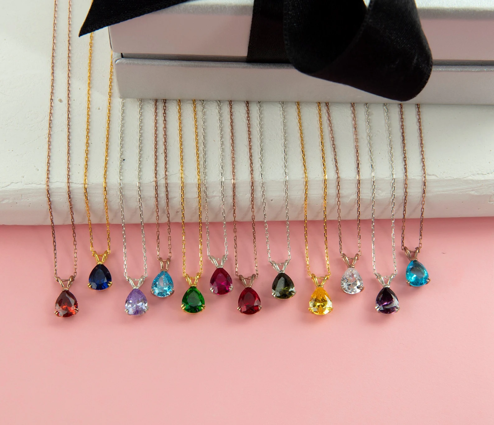 Claw Prong Teardrop Birthstone Necklace