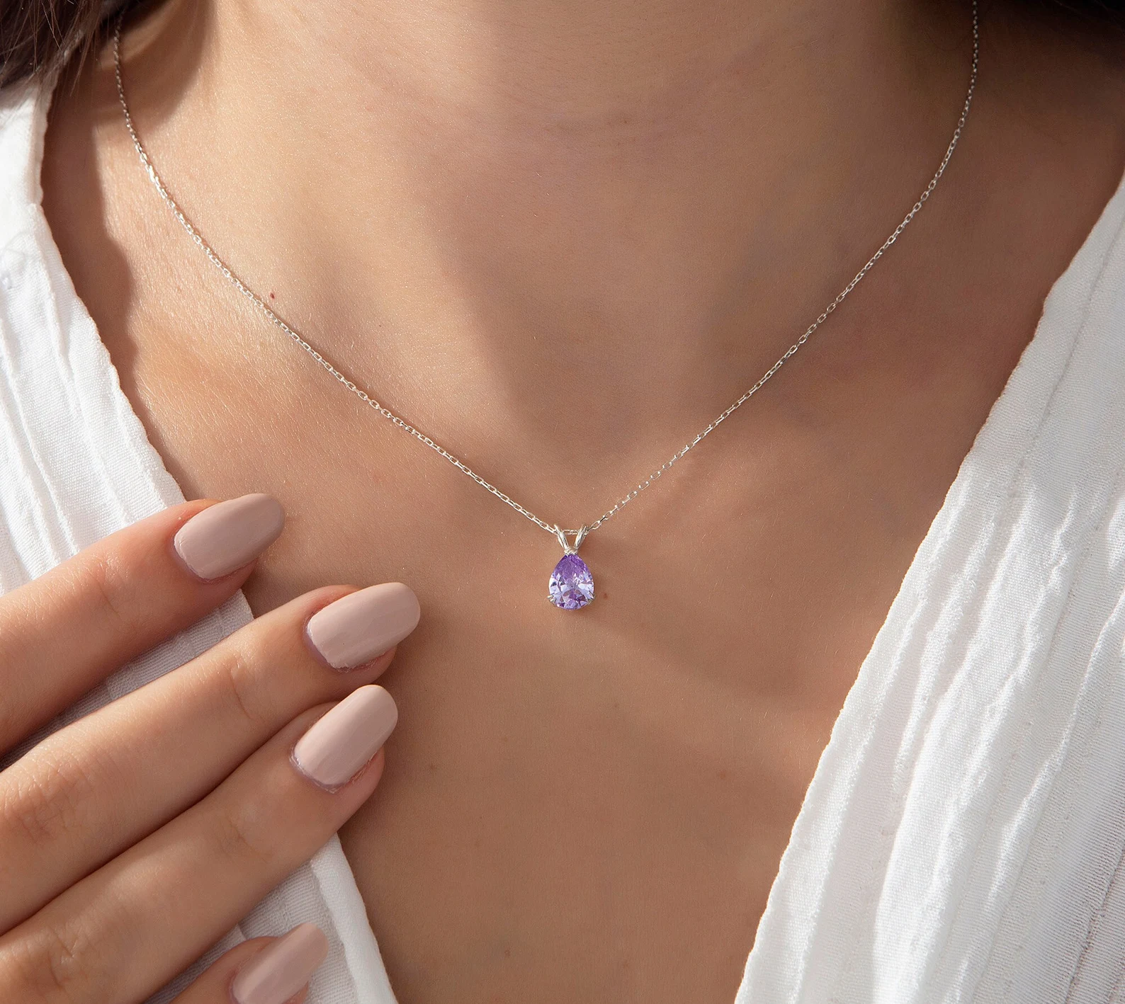 Claw Prong Teardrop Birthstone Necklace