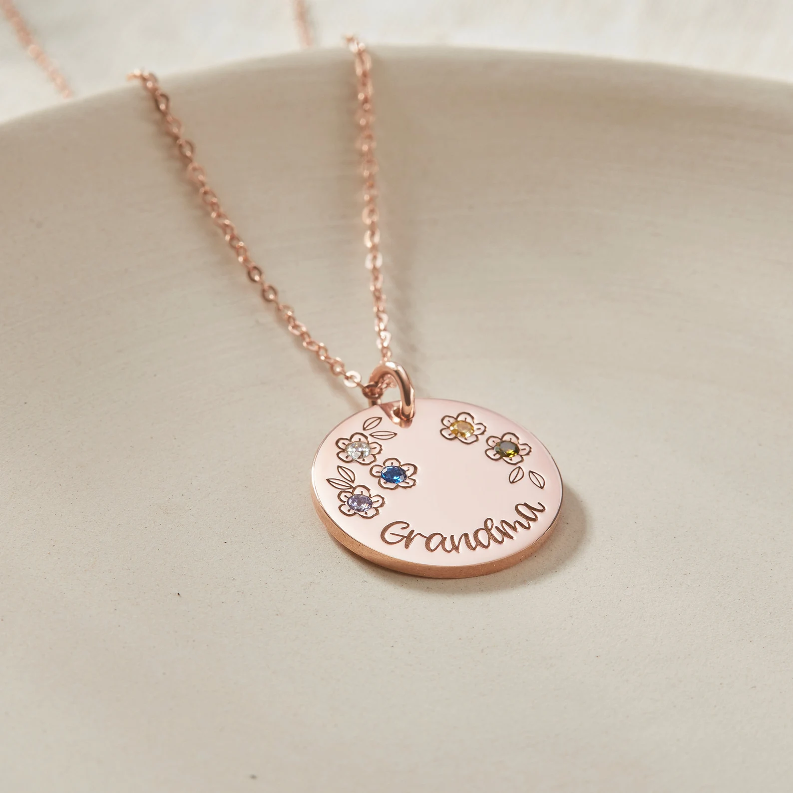 Grandchildren Birthstone Necklace, Nana Necklace With Birthstone