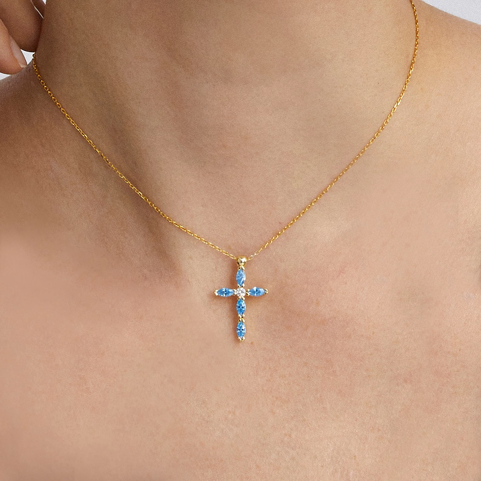 Birthstone Cross Neckalce - Gold Personalized Cross Jewelry