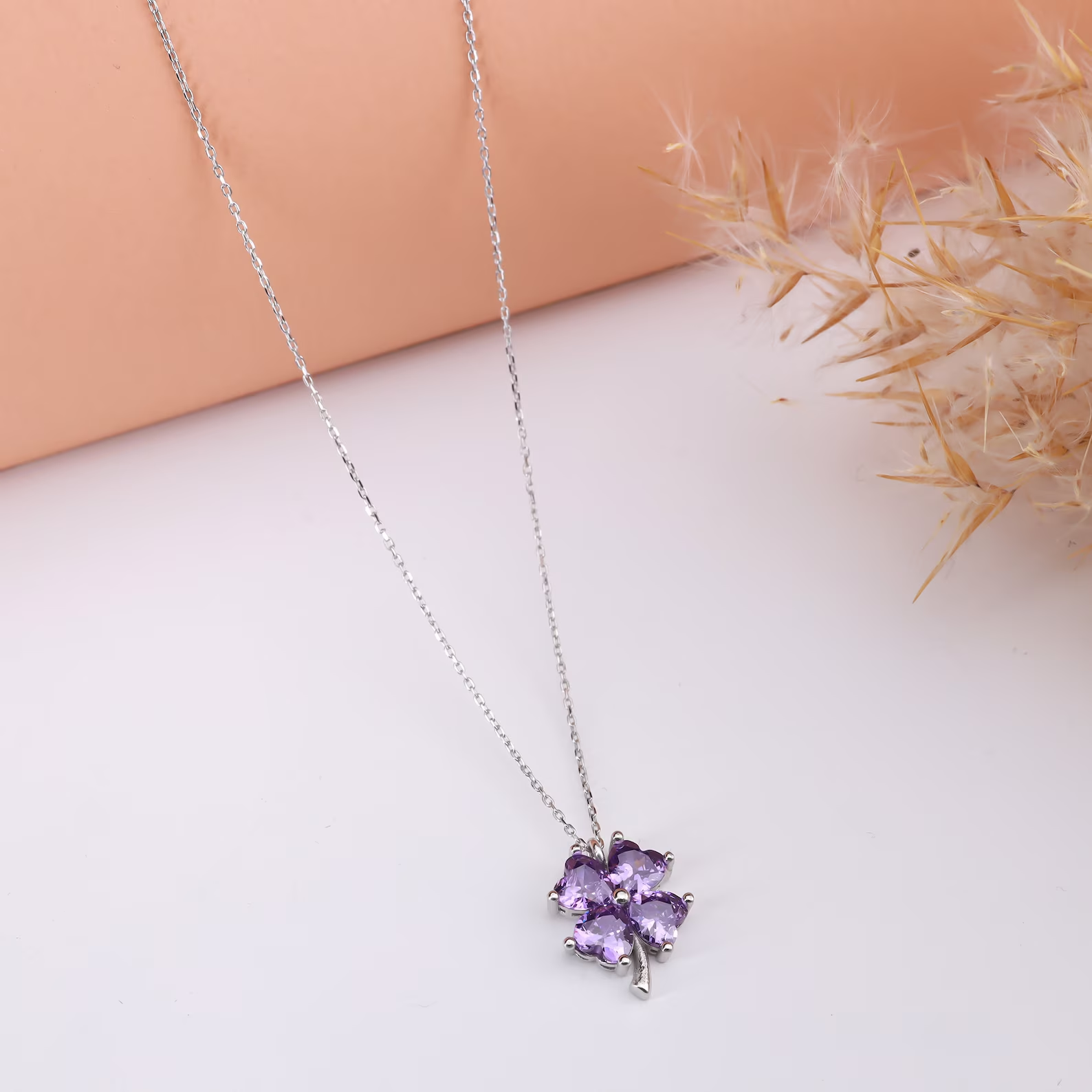 Dainty Birthstone Clover Necklace, Dainty Four Leaf Clover Necklace