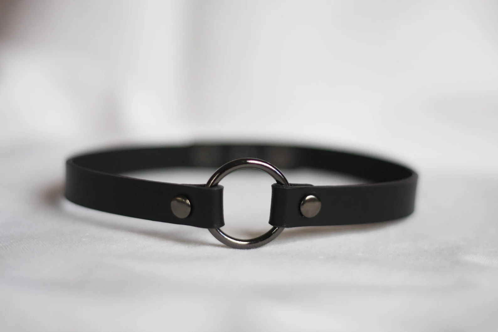 Black Leather choker O ring choker Handmade unique choker with snap button