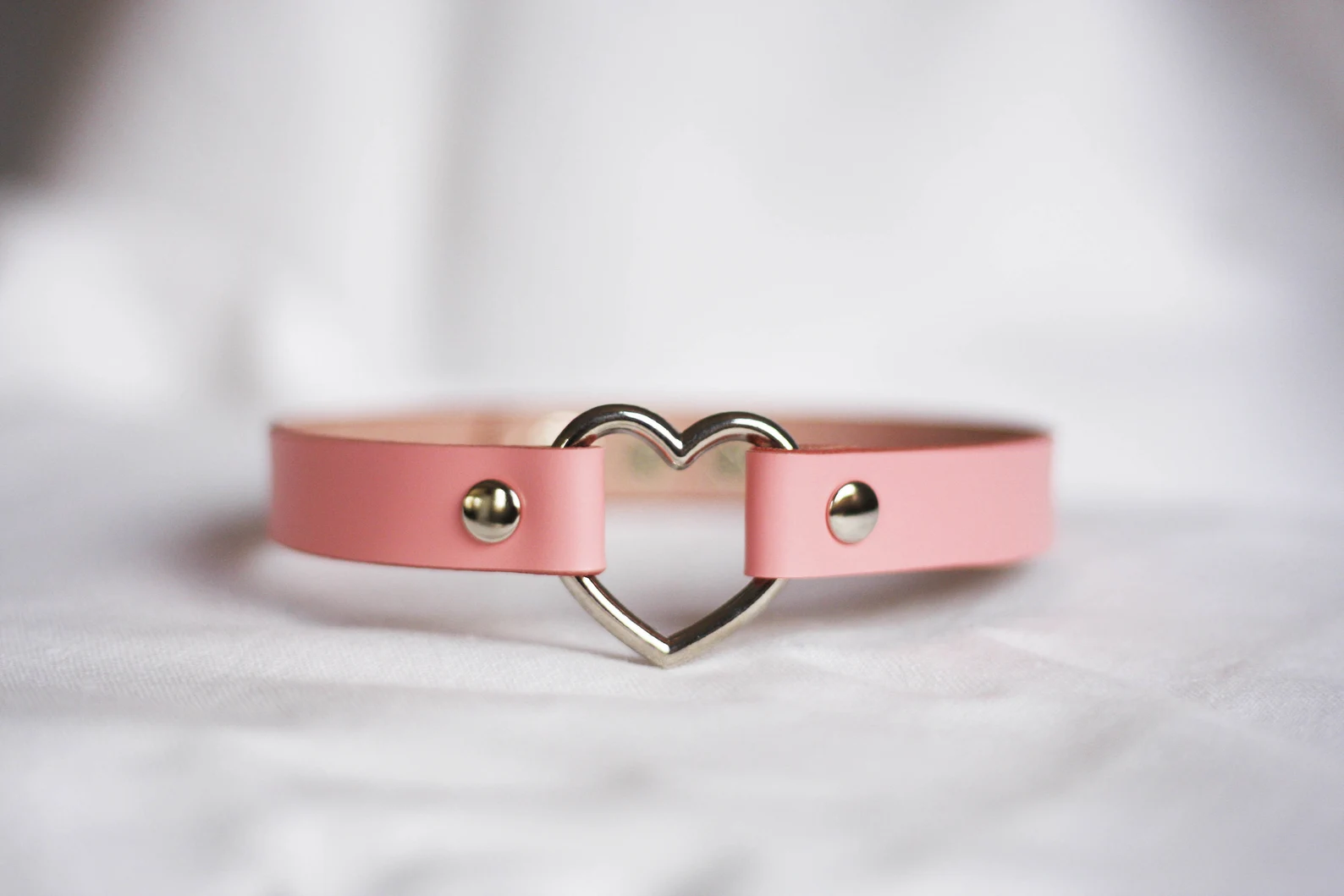 Pink Leather choker heart ring choker Handmade unique choker Custom size available