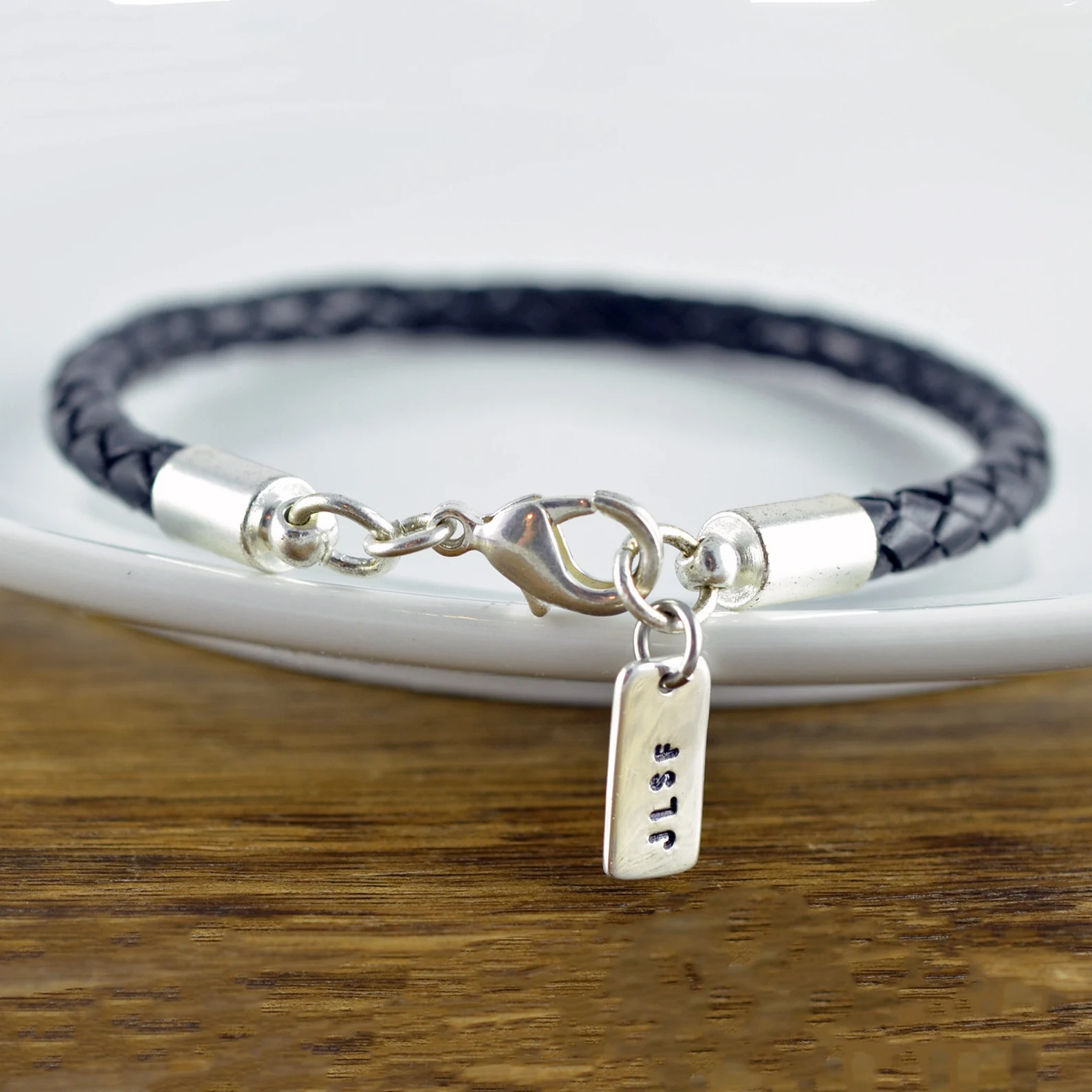 Custom Mens Leather Bracelet, Mens Initial Bracelet