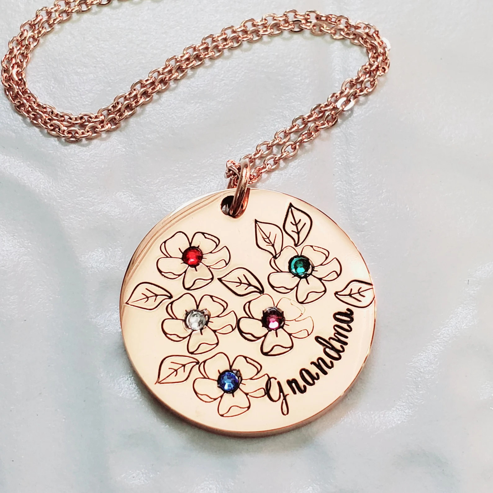 Birthstone Mother's Flower Necklace - Mother's Grandmother's Gift