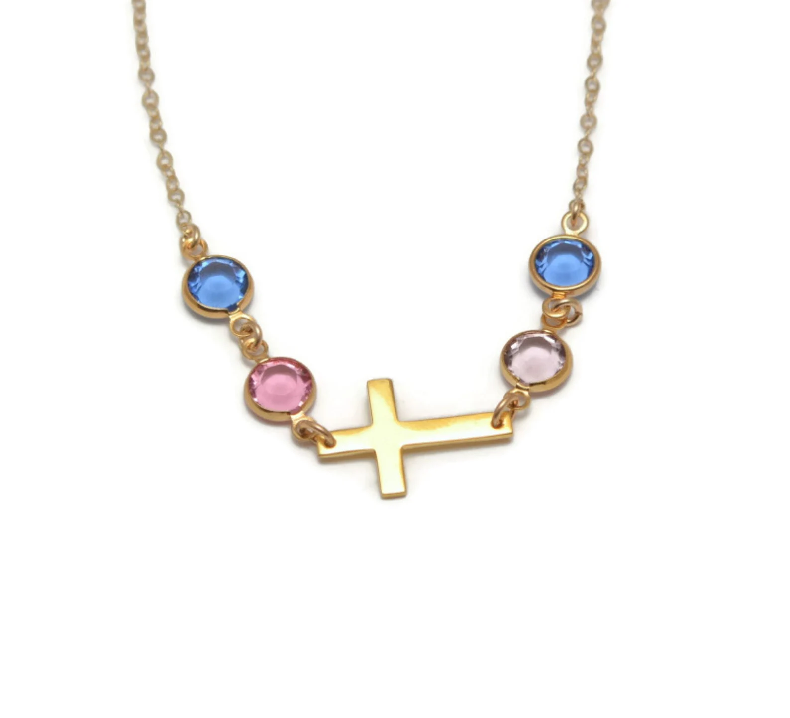 Gold Cross Necklace 14k Gold Filled Birthstone Necklace Mother's Day Gift