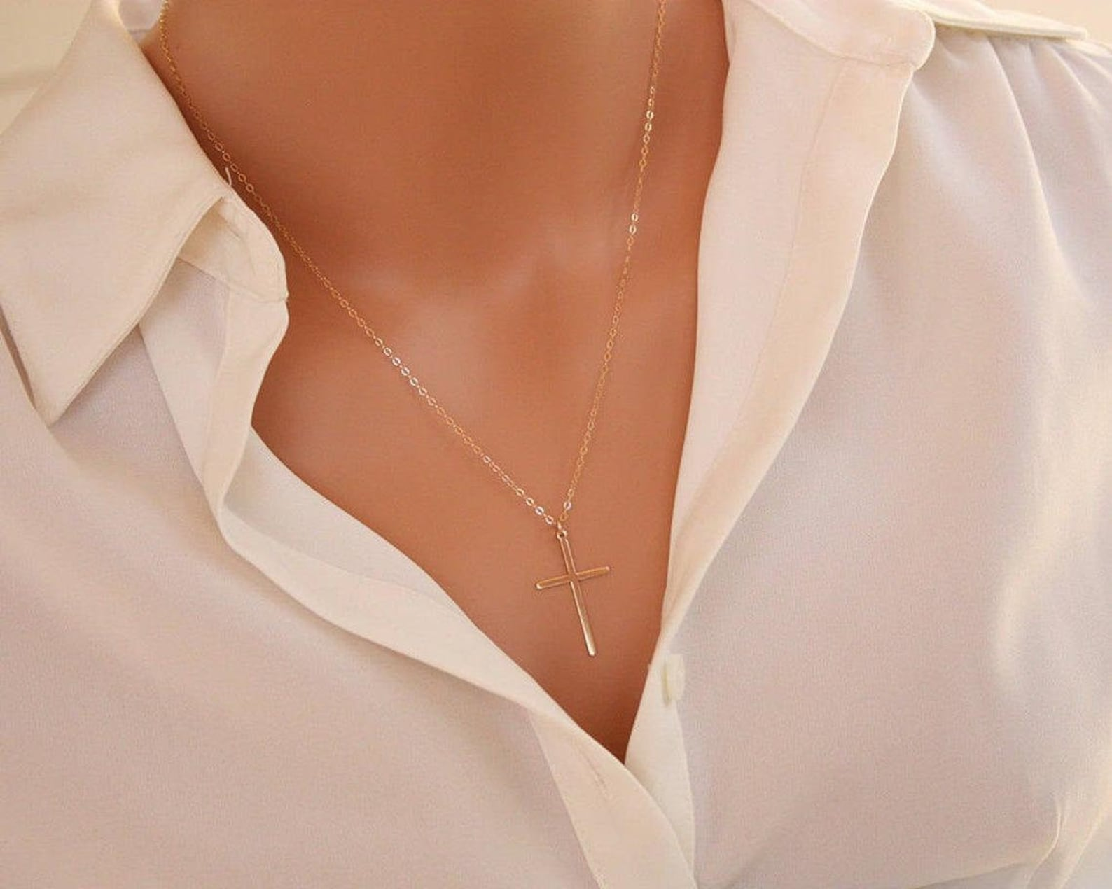 Elegant Cross necklace-long large skinny cross necklace simple