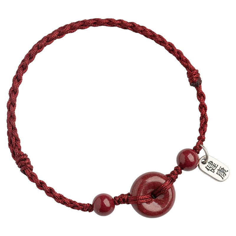 Handmade Cinnabar Peace Buckle Safe and Healthy Charm Blessing String Bracelet Anklet