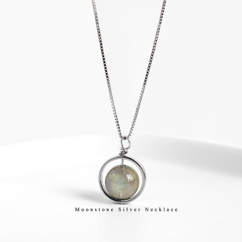 925 Sterling Silver Moonstone Love Planet Rotatable Pattern Necklace Pendant