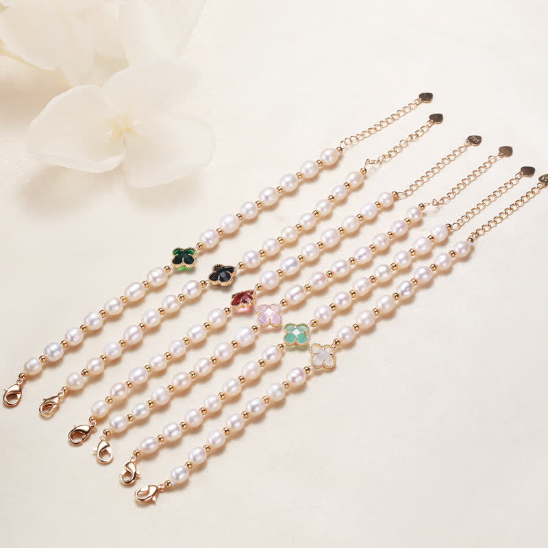 Pearl Four Leaf Clover Wealth Chain Bracelet