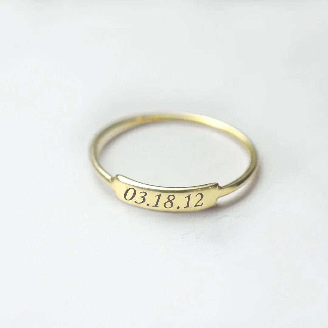 Bar Ring With Engraved Date