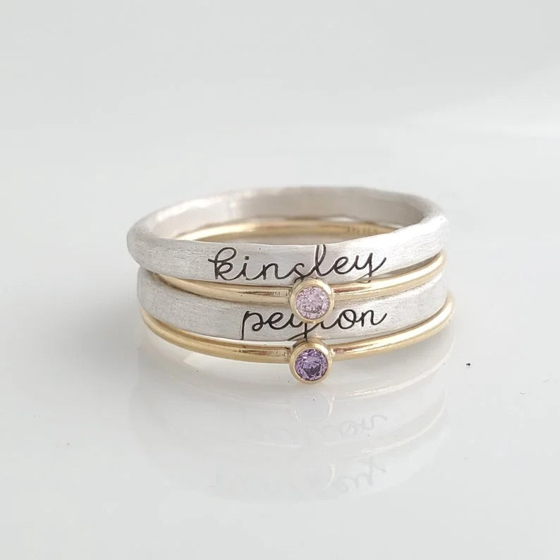 Personalized Silver Stacking Name Rings Gifts