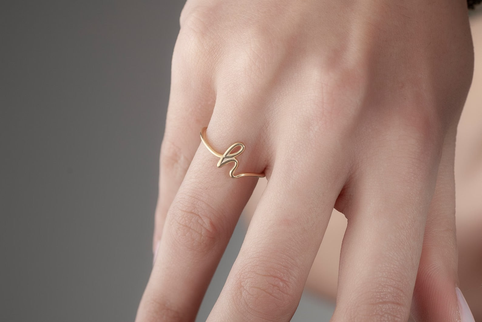 Handwriting Initial Letter Ring • Personalized Dainty Letter Ring