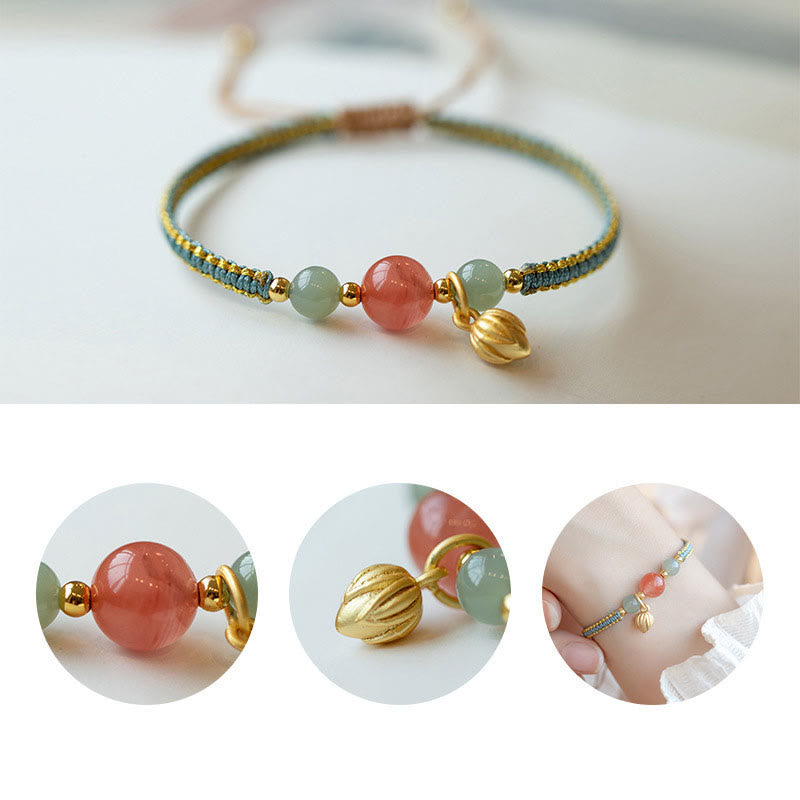 Red Agate Jade Lotus Confidence Calm String Bracelet