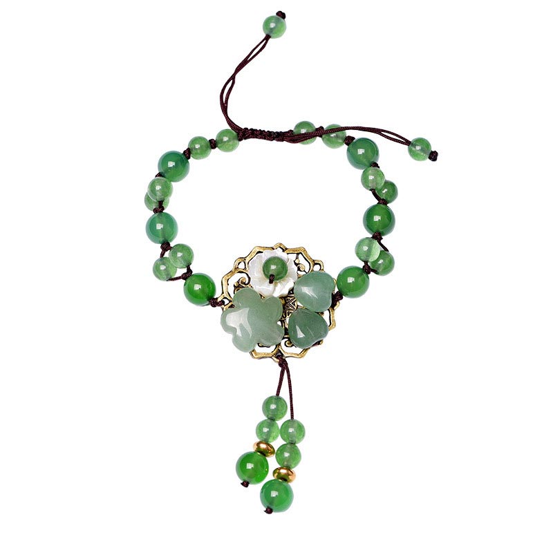 Natural Green Jade Luck Dangling Flower Bracelet