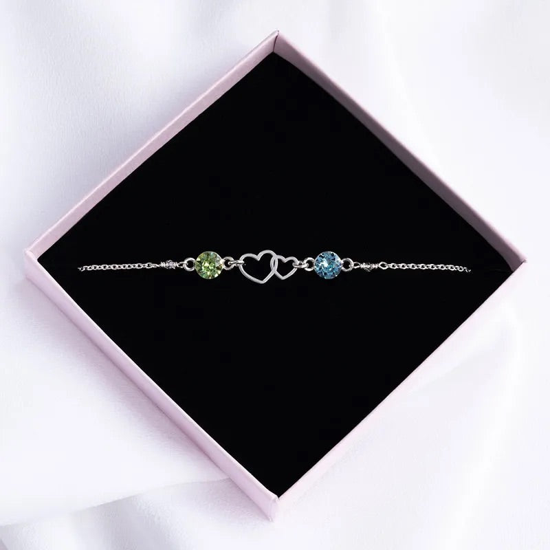 FOR LOVE - I LOVE YOU TO INFINITY AND BEYOND DOUBLE HEART CUSTOM BIRTHSTONE BRACELET