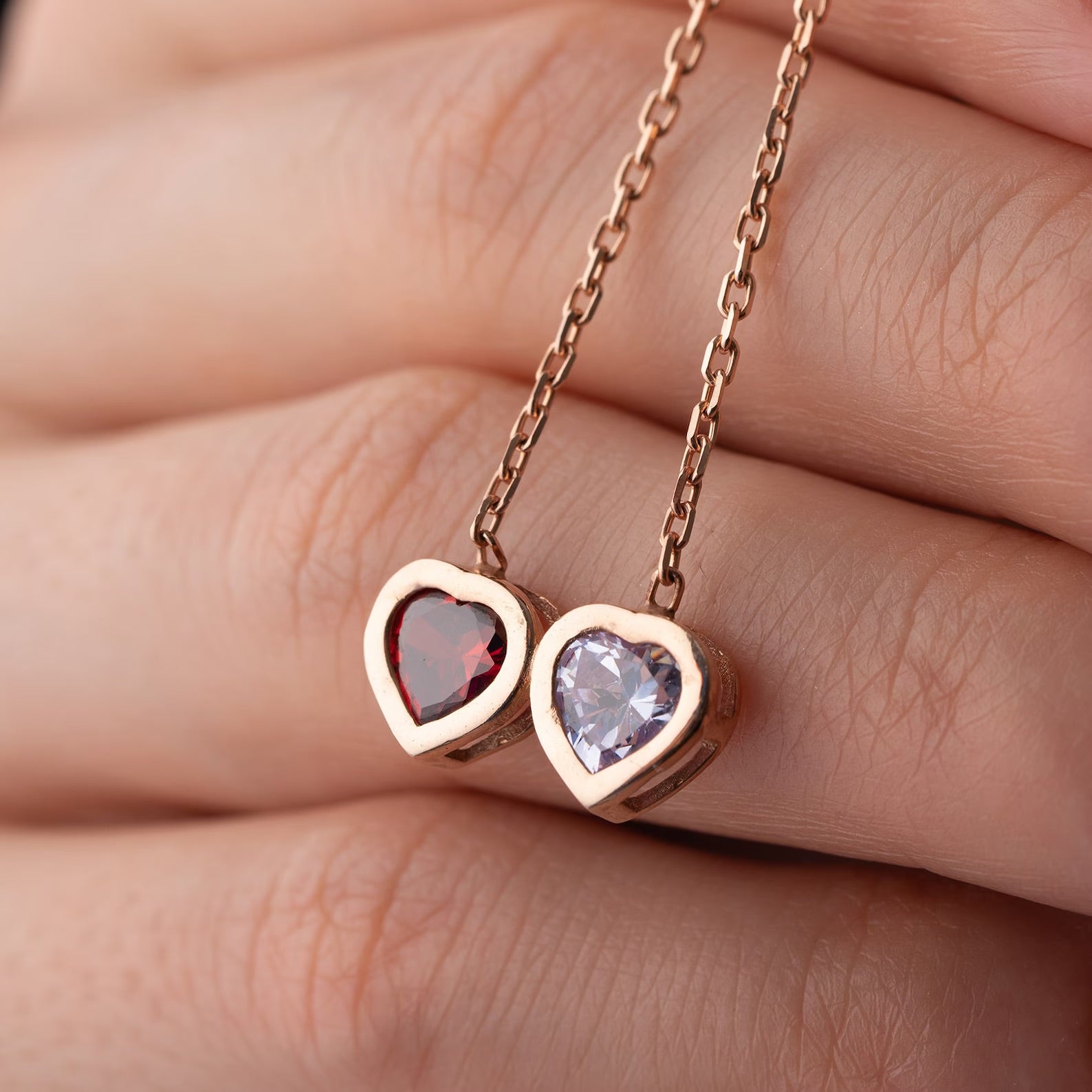 Dainty Birthstone Heart Necklace with Birthstone Necklace