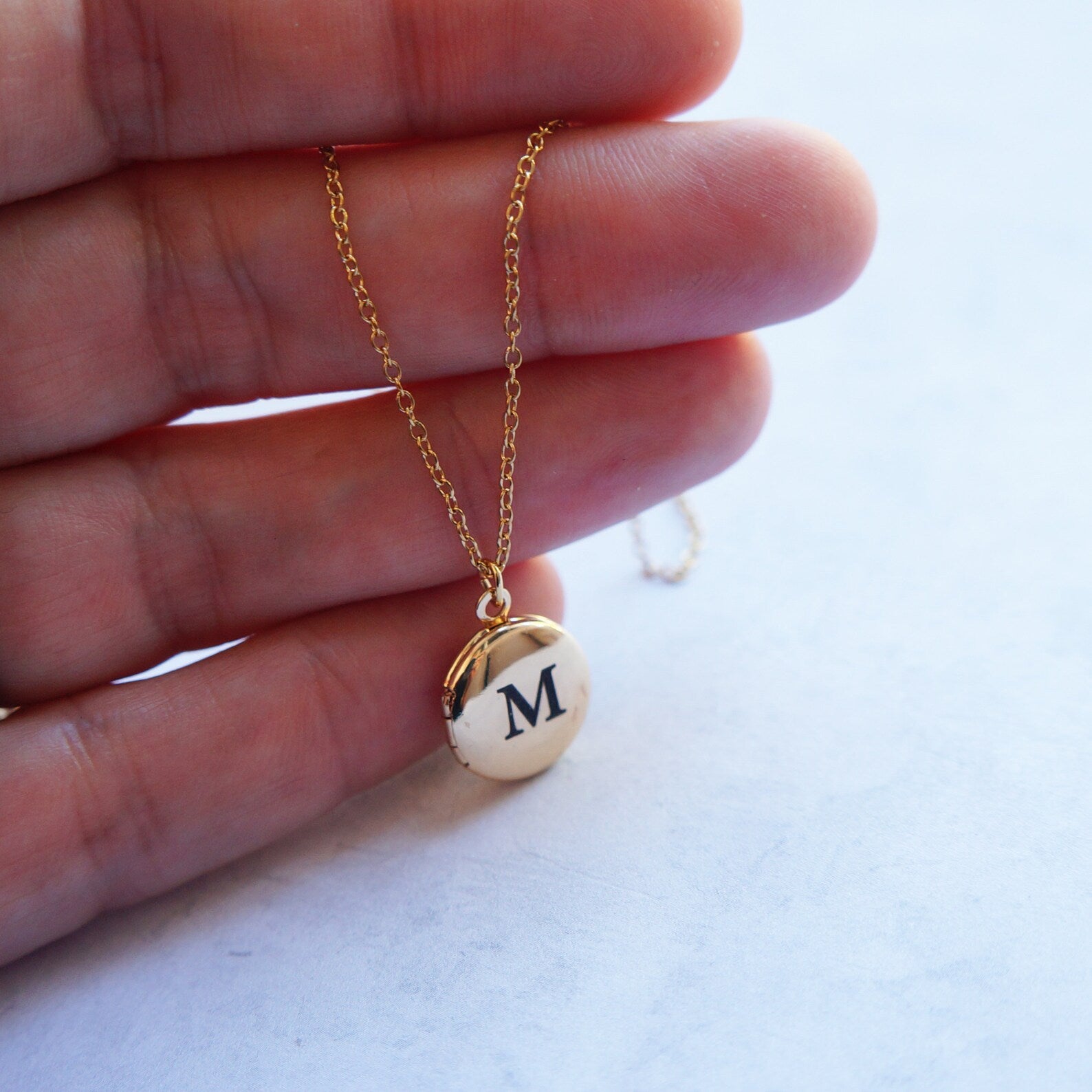 Tiny Initial Locket/ Engraved Gold Locket