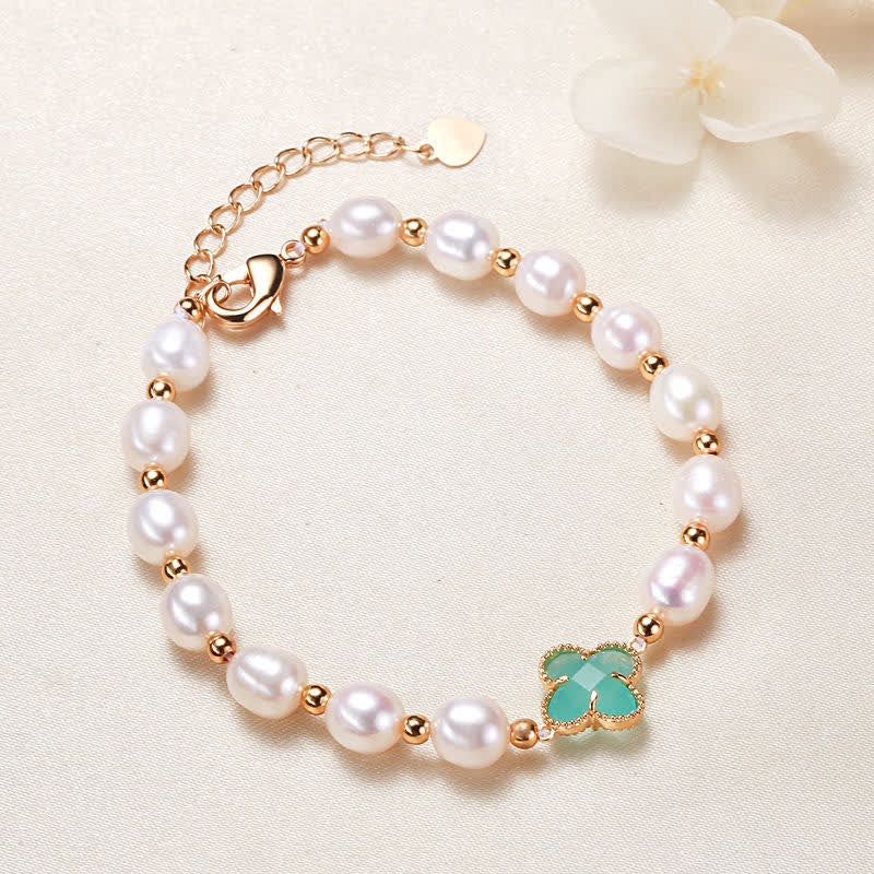 Pearl Four Leaf Clover Wealth Chain Bracelet