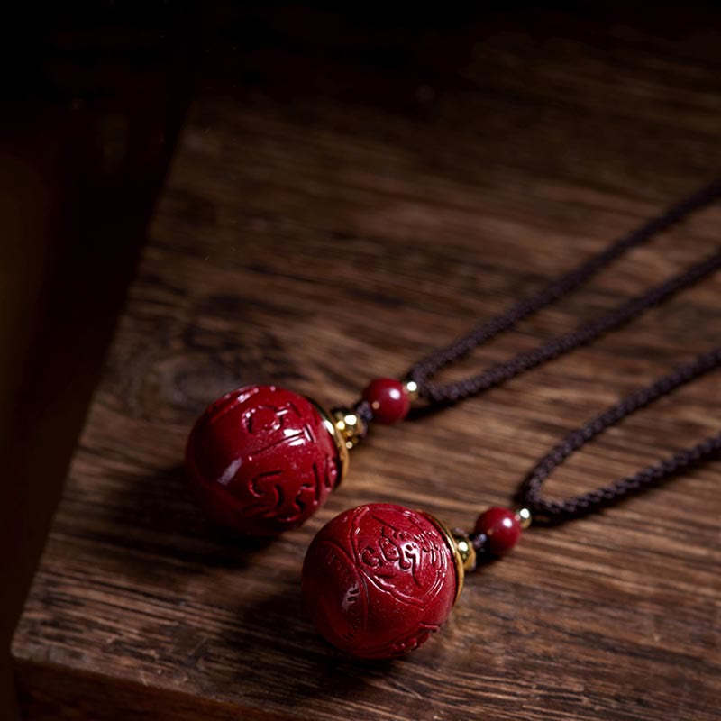 Cinnabar Om Mani Padme Hum Attract Fortune Blessing Lucky Bead Necklace Pendant