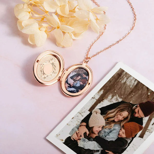 Personalized Birth Flower Locket Necklace with Photo Mother's Day Birthday Gift for Women