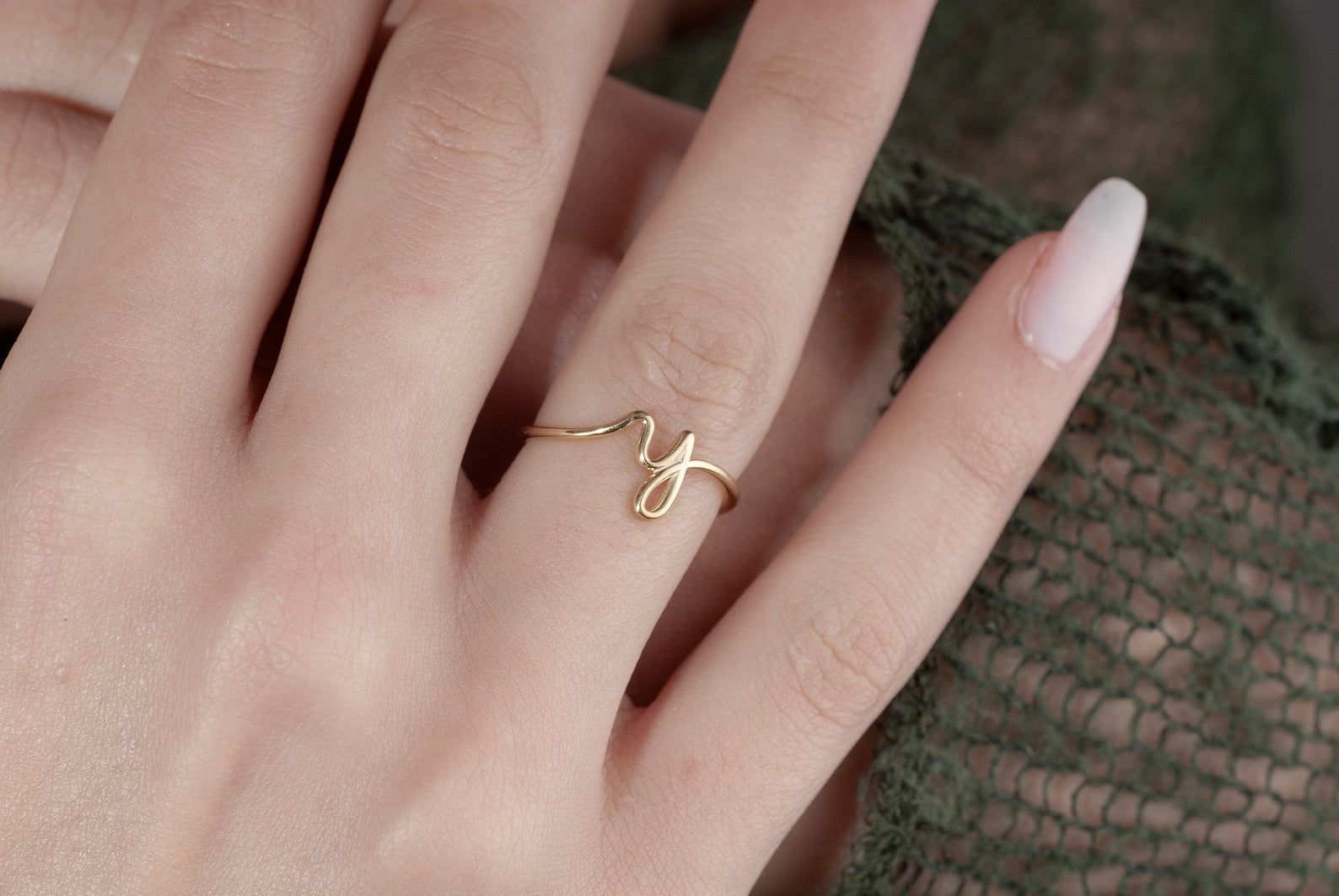 Handwriting Initial Letter Ring • Personalized Dainty Letter Ring